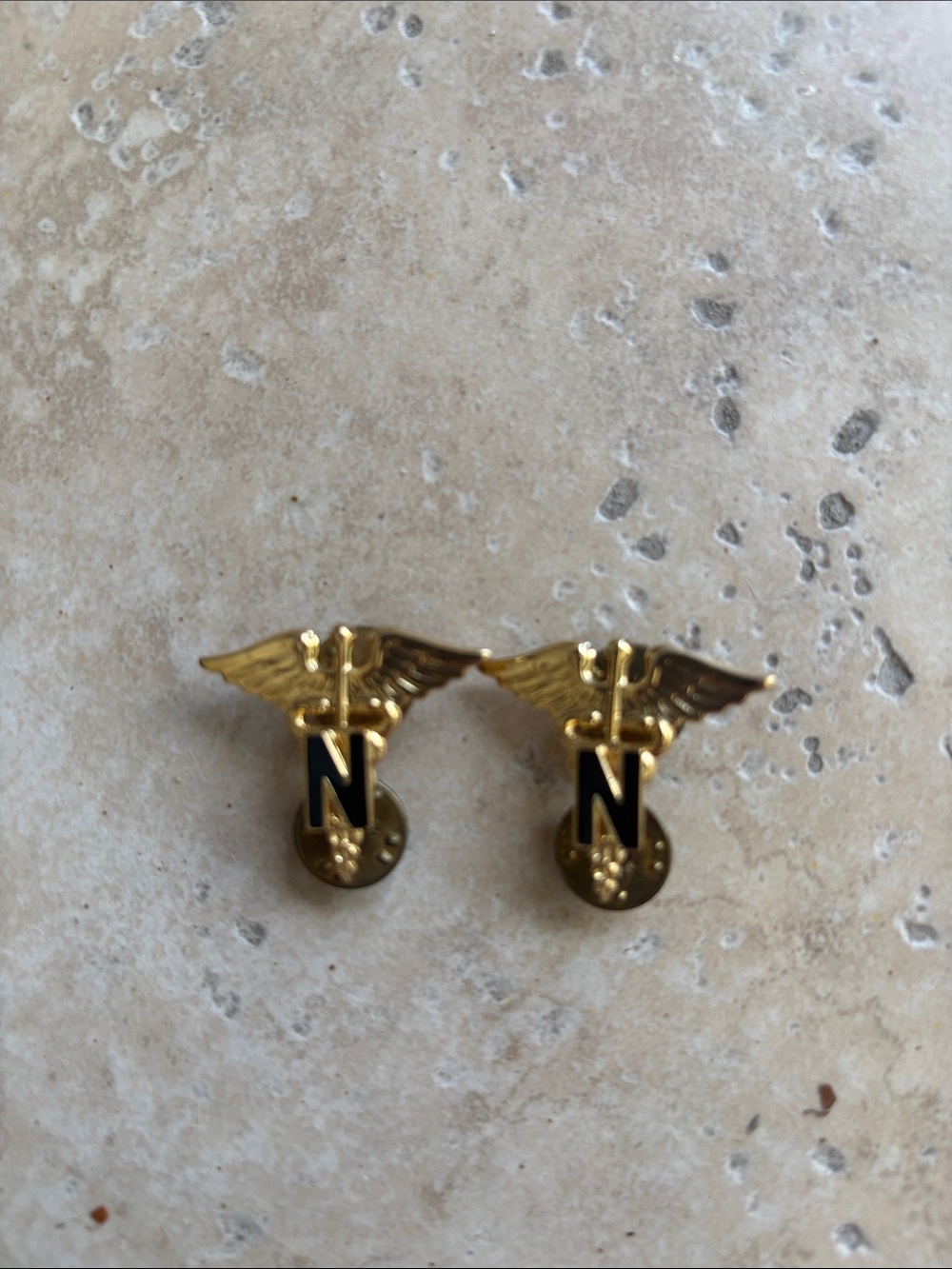 Gold Winged 'N' Enamel Pin Pair